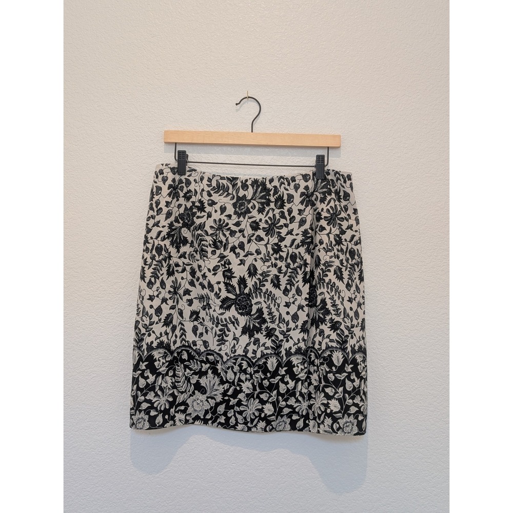 Vintage Womens Black Cream Floral Batik Print Pencil Skirt  Size 12